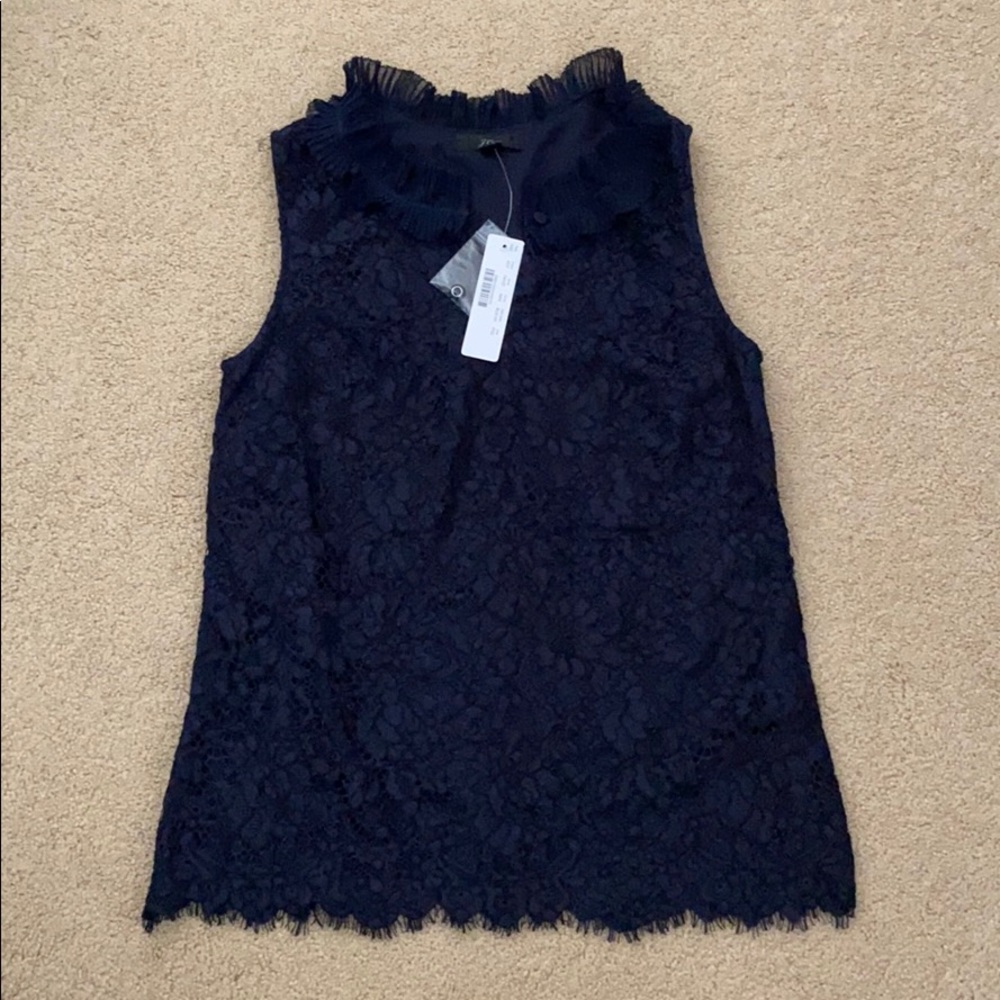 NWT J.CREW Lace Tank Ruffle Navy XSP